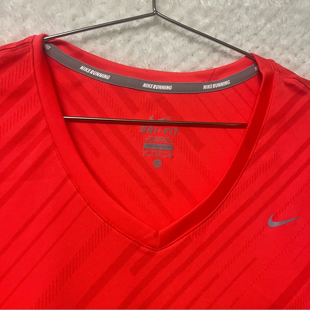 Nike Womens Striped Bright Orange Red Short Sleeve Tee Polyester Size XL - Picture 5 of 7